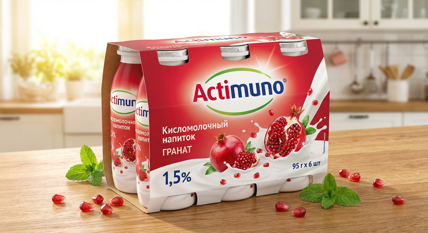 Кисломолочный напиток Actimuno гранат, 1,5%, 95 г х 6 шт (зл)