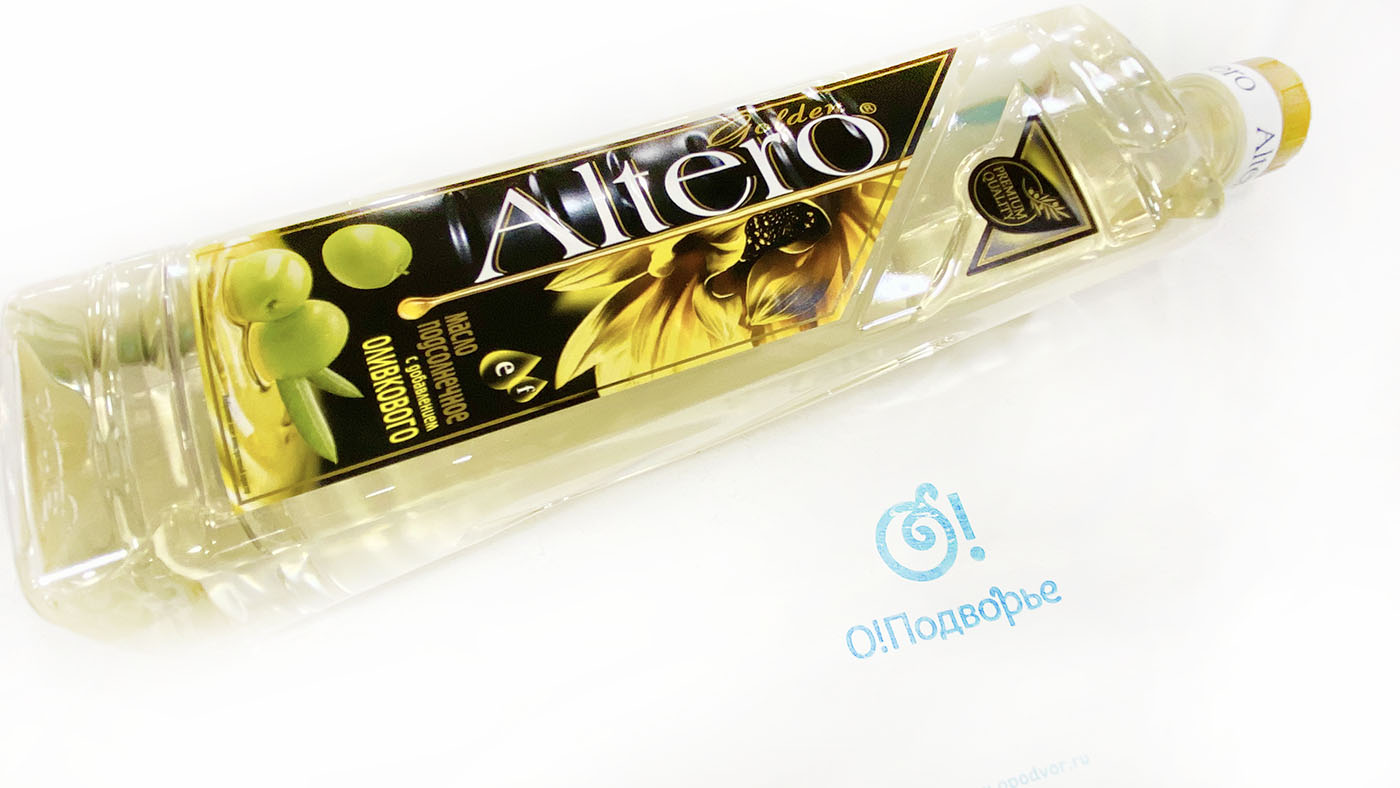 Масло подсолнечное с добавлением оливкового АLTERO обьем 810 мл/ масса 745 грамм