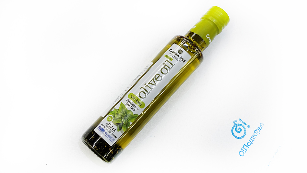 Масло оливковое нерафинированное  высшего качества с базиликом Extra Virgin Olive Oil Cretan Mill, Греция (на разв.),  0,25 л.