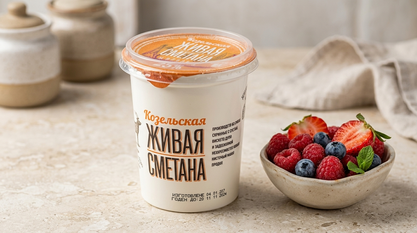 Козельская живая сметана 25% 310 грамм