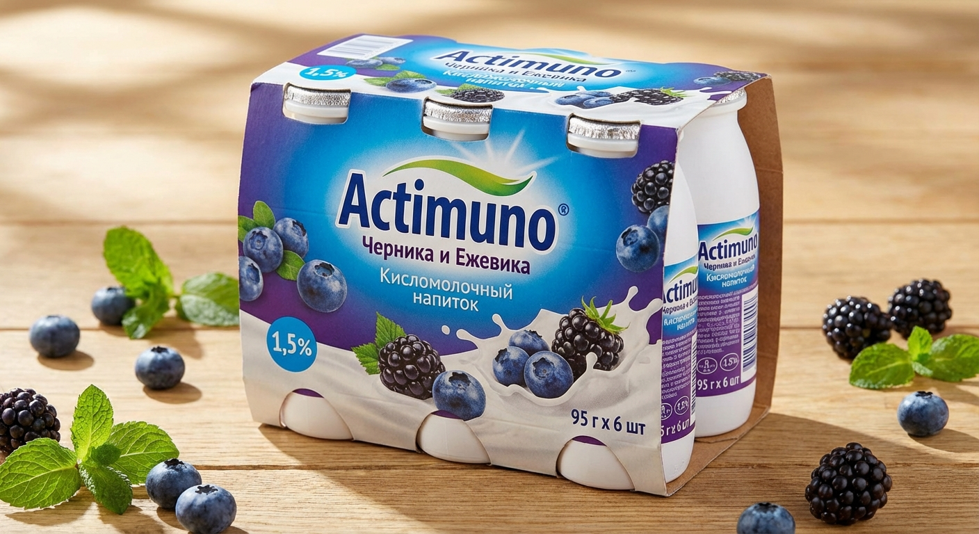Кисломолочный напиток Actimuno с черникой и ежевикой, 1,5%, 95 г х 6 шт (зл)