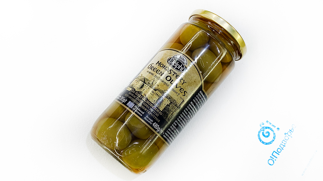 Оливки с косточкой в рассоле Монастырские DELPHI, Греция (на разв.), Нетто 480 грамм, продукта 285 грамм