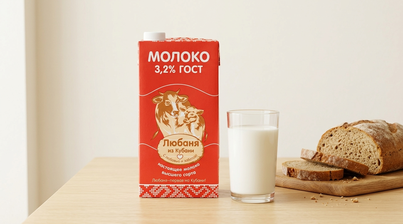 Молоко  Любаня из Кубани 3.2% 1 литр ( Сырная лавка)