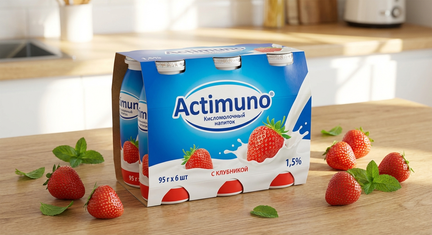 Кисломолочный напиток Actimuno с клубникой, 1,5%, 95 г х 6 шт (зл)