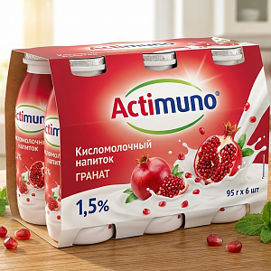 Кисломолочный напиток Actimuno гранат, 1,5%, 95 г х 6 шт (зл)