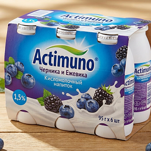 Кисломолочный напиток Actimuno с черникой и ежевикой, 1,5%, 95 г х 6 шт (зл)