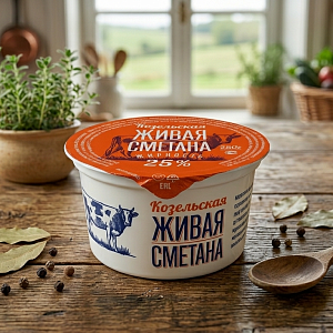 Козельская живая сметана 25% 250 грамм